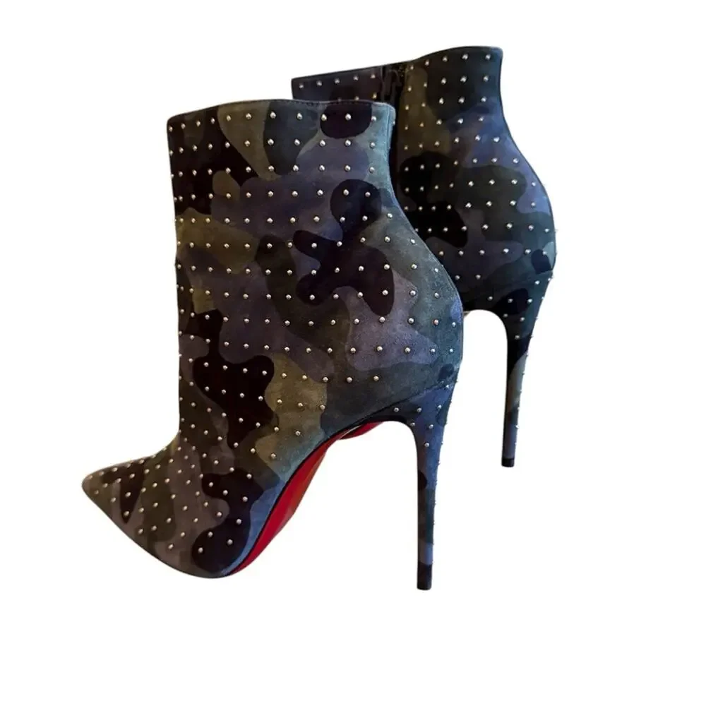 Christian Louboutin Suede Camouflage So Kate Booty Plume 100 Boots EU 37 US 7